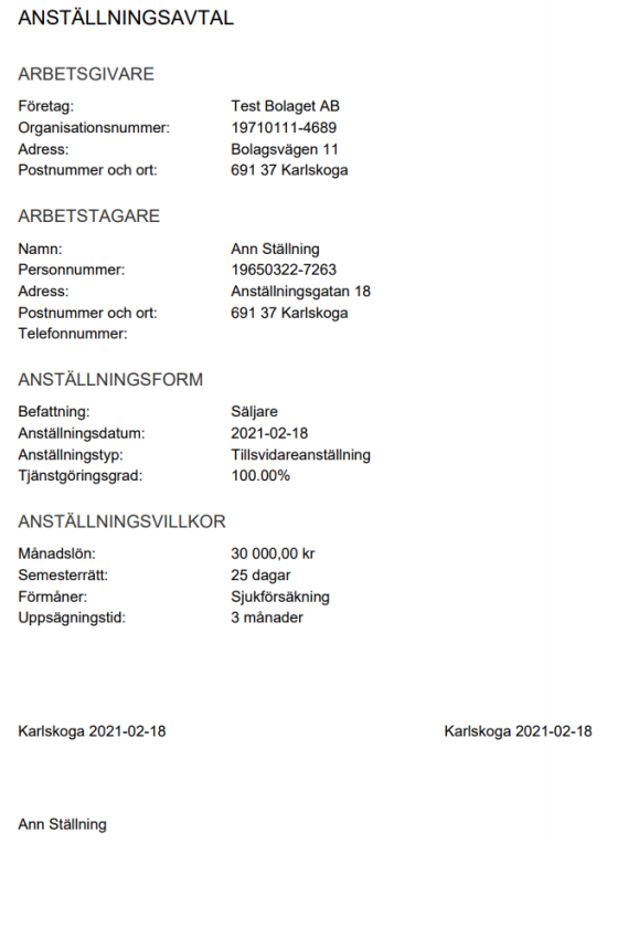 Anst�llningsavtal
