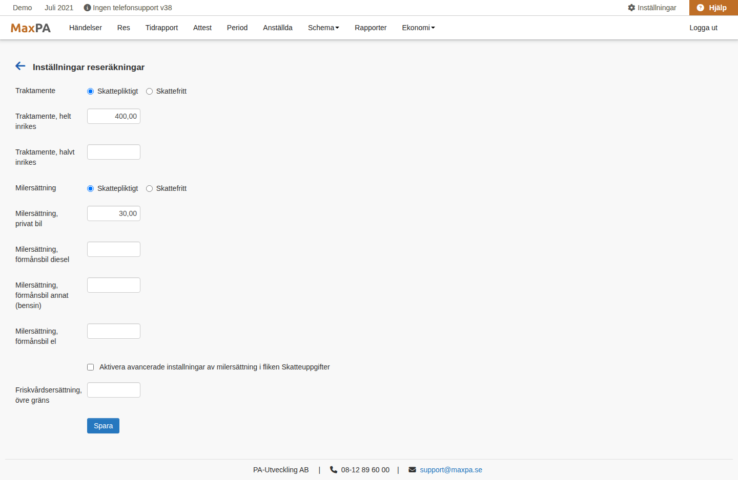 Resinst�llningar
